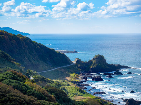 	椿の断崖展望台からの風景　10月の能登半島　奥能登絶景海道