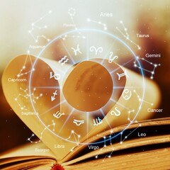 Horoscope astrology zodiac illustration with old book