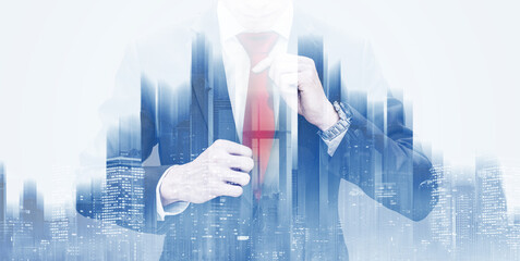 Double exposure businessman, and futuristic city background