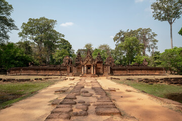 Banteay Srei Temple is an ancient temple in archaeological site in Cambodia.