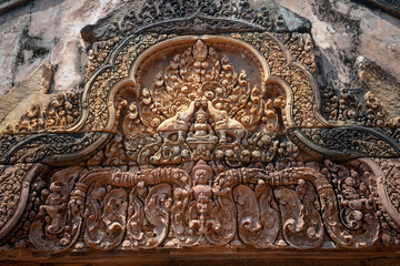 Banteay Srei Temple is an ancient temple in archaeological site in Cambodia.