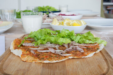 Homemade lahmacun preparation from start to finish. prepare to eat.