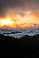 sunrise over the mountains on Blue Ridge Parkway in North Carolina