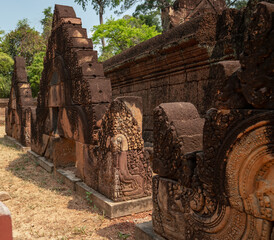 Banteay Srei Temple is an ancient temple in archaeological site in Cambodia.