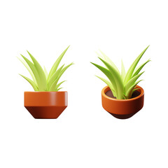 3D image render of green plants isolated on brown pot and clean background.
