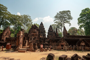 Banteay Srei Temple is an ancient temple in archaeological site in Cambodia.