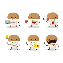 Champignon cartoon character with various types of business emoticons