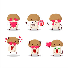 Champignon cartoon character with love cute emoticon