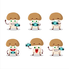 Photographer profession emoticon with champignon cartoon character