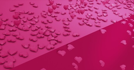 Pink cute falling polygonal hearts. Valentines Day. event background. 3D rendering 3D illustration