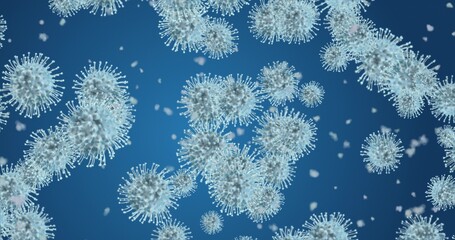 Coronavirus cells. Group of viruses that cause respiratory infections. 3D rendering 3D illustration