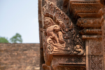 Banteay Srei Temple is an ancient temple in archaeological site in Cambodia.