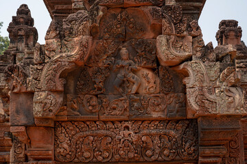 Banteay Srei Temple is an ancient temple in archaeological site in Cambodia.