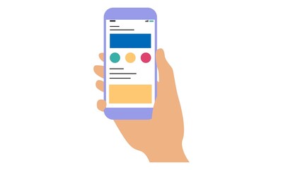 Hand holding phone. Vector flat illustration