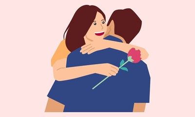 Couple of young people in love. Vector flat illustration