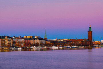 Stockholm, Sweden  The City Hall at dusk.