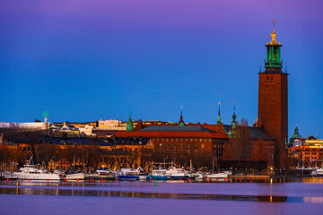 Fototapeta na wymiar Stockholm, Sweden The City Hall at dusk.