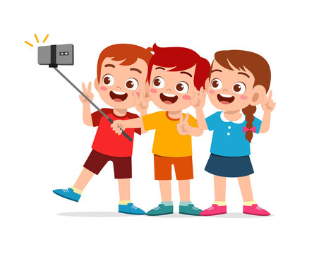 cute little boy and girl take selfie together