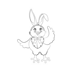 Easter chick wearing bunny ears cute animal outline