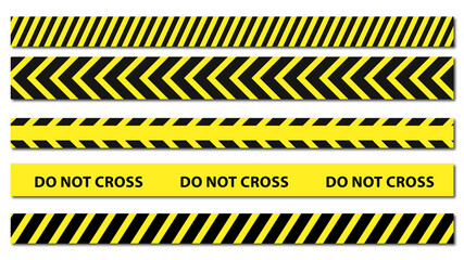 Crime line tape. Police danger caution yellow barrier.
