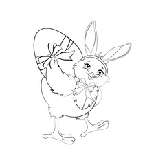Easter chick wearing bunny ears cute animal outline
