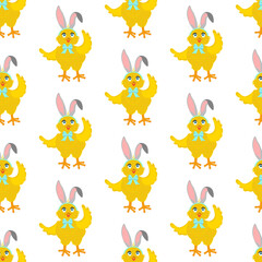 Easter chick wearing bunny ears seamless pattern
