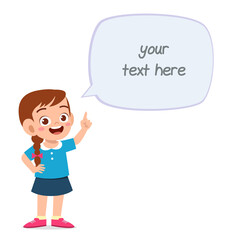 cute smart little girl speak with balloon chat