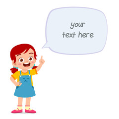 cute smart little girl speak with balloon chat
