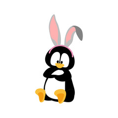 Easter penguin wearing bunny ears vector illustration