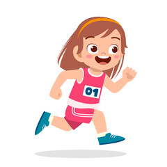 happy cute little girl run in marathon game
