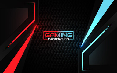 Abstract futuristic red and blue gaming background with modern esport shapes. Vector design template technology concept can use element game banner, sport poster, cyber wallpaper, web, advertising