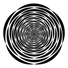Black abstract concentric shape in round form. Geometric art. Trendy design element for frame, logo,  tattoo, symbol, web, prints, posters, template, pattern and abstract background