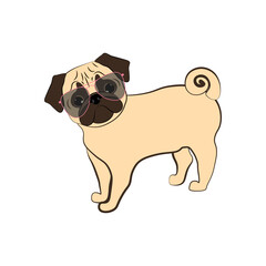 Pug in aviator sunglasses cute animal vector illustration