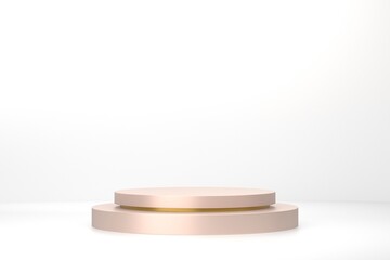 Rose gold pedestal on white background for product demonstration.  3D rendering.