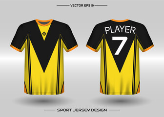 T-shirt sport vector design template, Soccer jersey mockup for football club. uniform front and back view. Clothing Men adult. Can use for printing, branding logo team, squad, match event, tournament