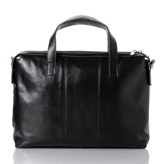 Men's classic business bag made of genuine leather in black color. White background