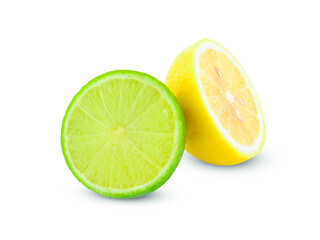 Green lemon and yellow lemon isolated on white background