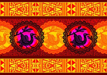 Geometric Indonesian batik motifs with distinctive Balinese floral pattern