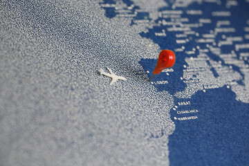 travel painted map with the plane, portugal