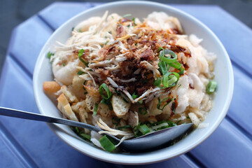 a bowl of chicken porridge