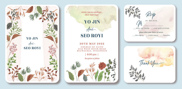 wedding invitation with beautiful wild floral watercolor