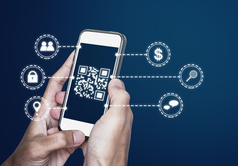 QR code technology. Scanning payment and ID verification by QR code on mobile smart phone
