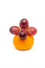 Citrus fruits and grapes on white background