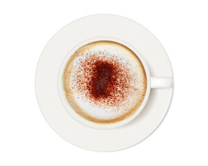 cappuccino coffee in a coffee cup top view  isolated on white background.