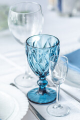 table setting in blue tones