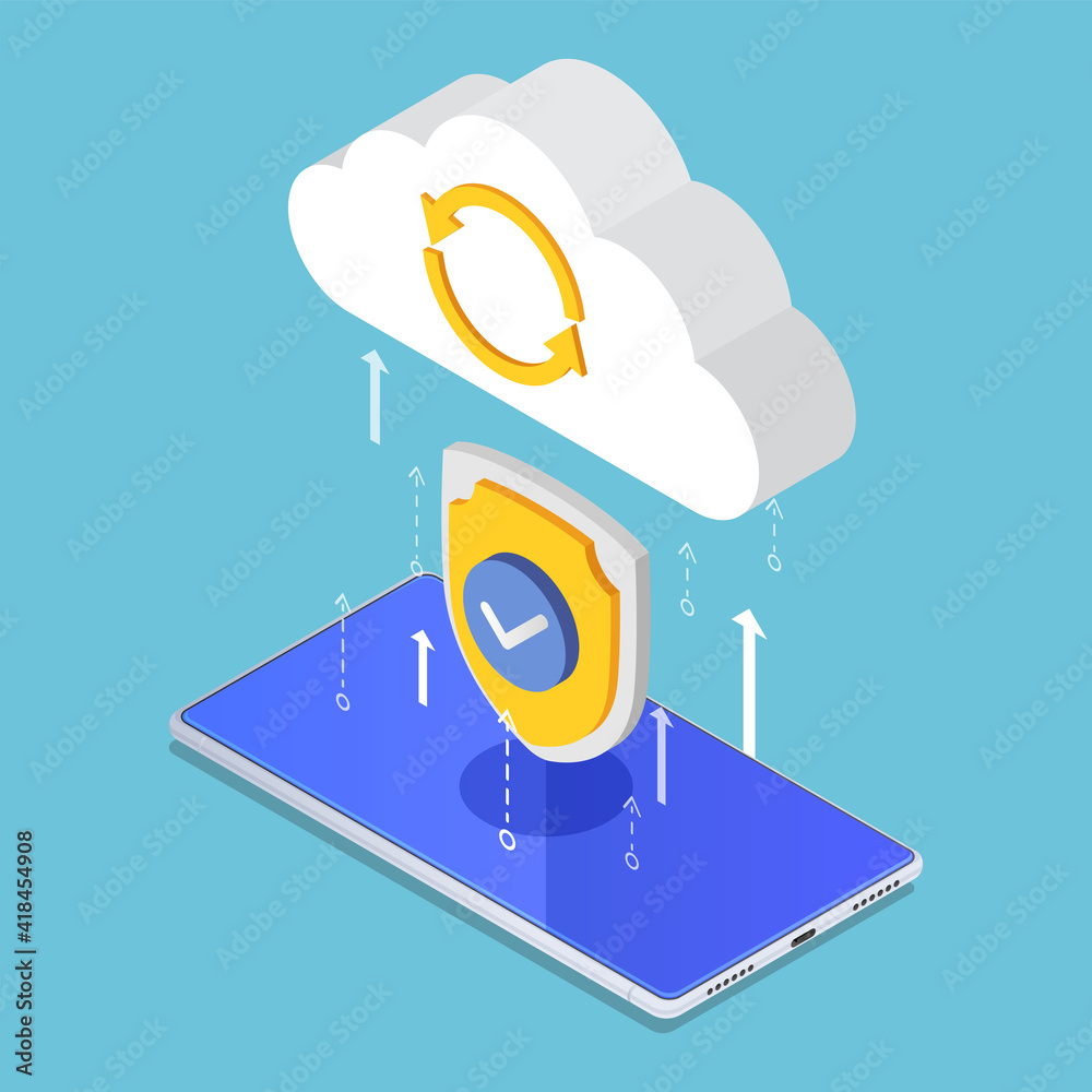 Poster isometric cloud computing upload protecting by security shield