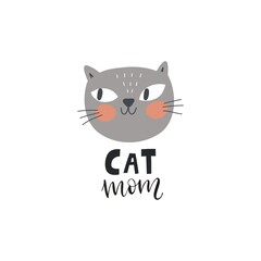 Cute cartoon cat with handwritten quote lettering - cat mom