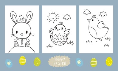 Coloring book for children - Happy Easter. Children Easter Activity page. Spring Easter worksheets