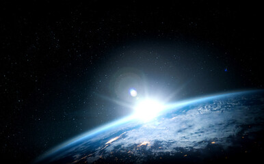 Planet earth globe view from space showing realistic earth surface and world map as in outer space point of view . Elements of this image furnished by NASA planet earth from space photos. © InfiniteFlow