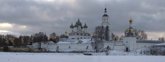Cloudy January day at the walls of the Tolgsky monastery. Yaroslavl, Golden Ring of Russia